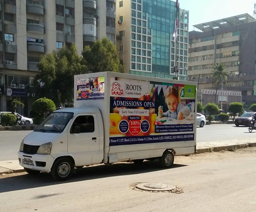 backlit van advertising in Karachi